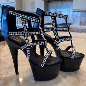 Pleaser Black Heels with Silver Accents